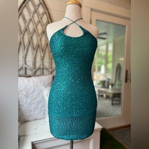 Fashion Nova sequin dress turquoise size Small